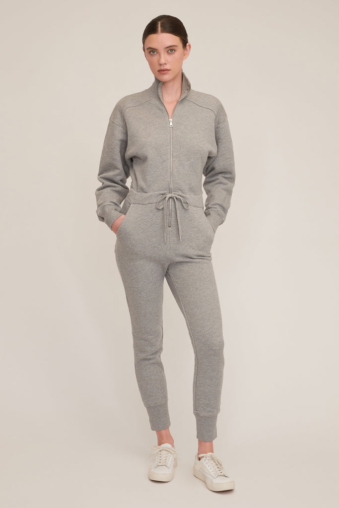 Red-Eye French Terry Zip Front Jumpsuit in Heather Grey | MARISSA WEBB