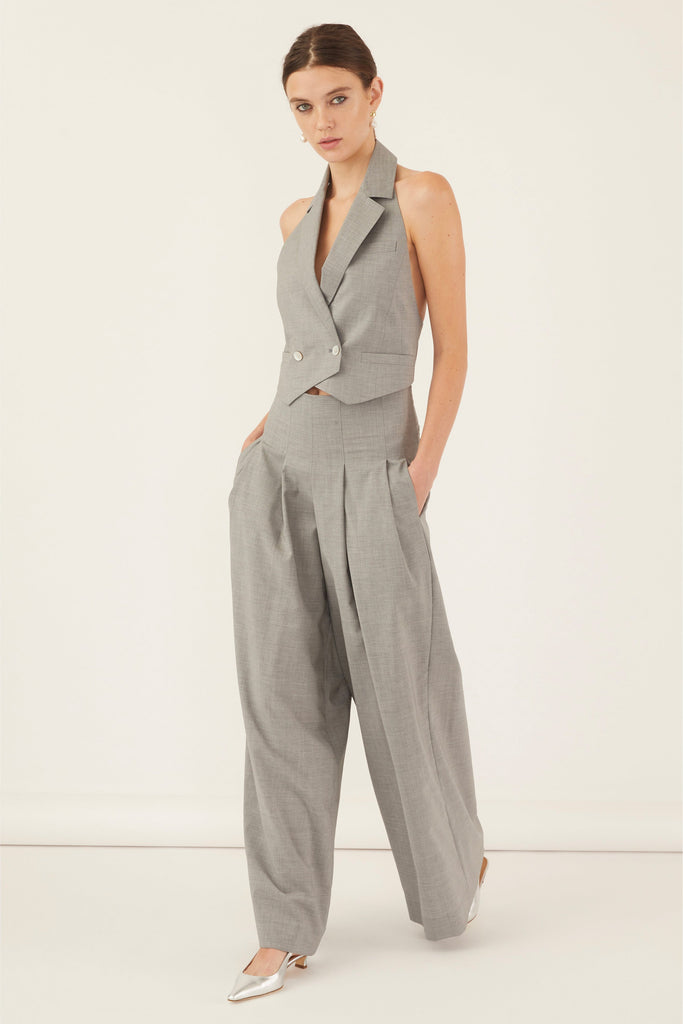 Ava Open Back Cropped Tuxedo Vest in Dove Grey | MARISSA WEBB