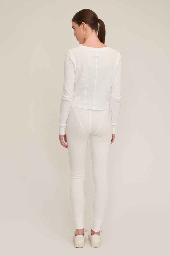 Stretch Waffle Mabel Seamed Henley in Off White | MARISSA WEBB