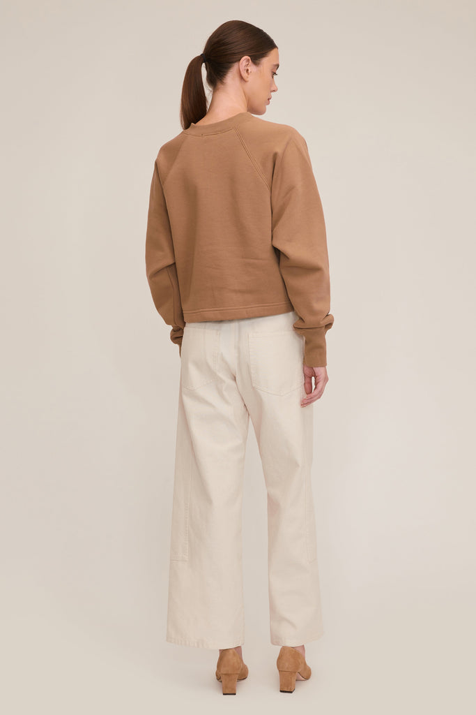 So Uptight Plush Plunge Henley Sweatshirt in Light Mocha | MARISSA WEBB