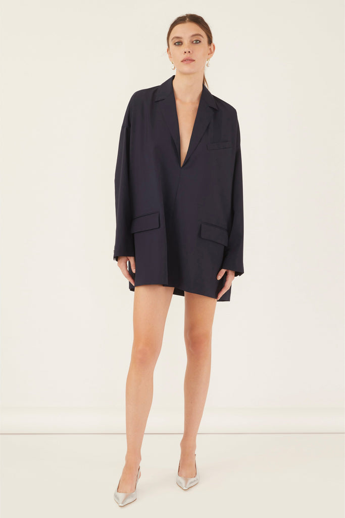 Elaine Tropical Wool Tunic Blazer in Indigo | MARISSA WEBB