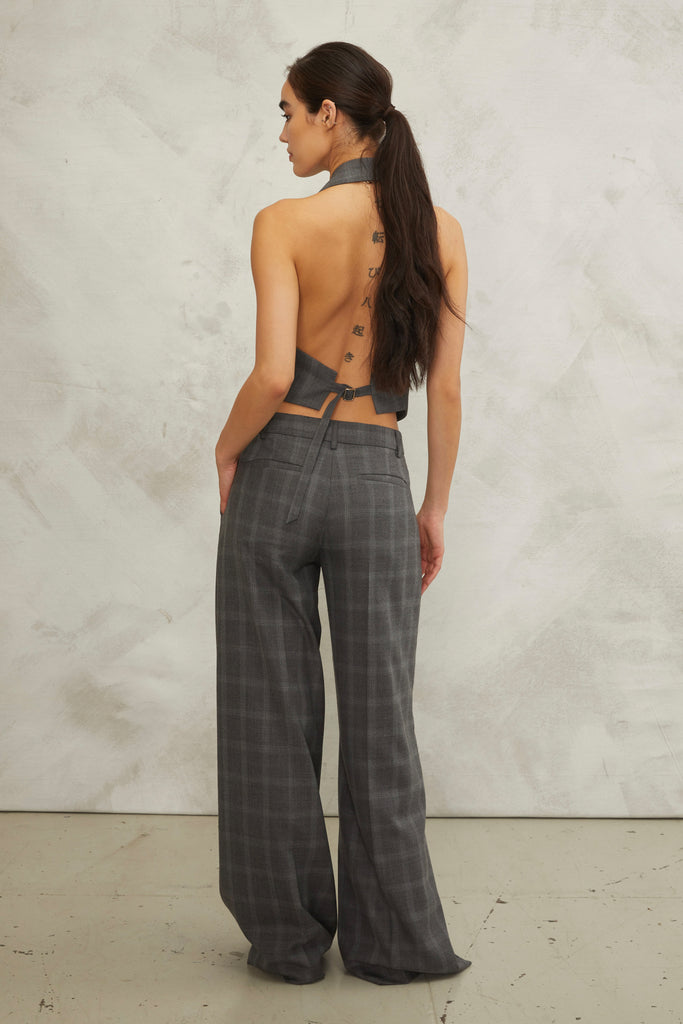 Ava Open Back Cropped Tuxedo Vest in Charlotte Plaid