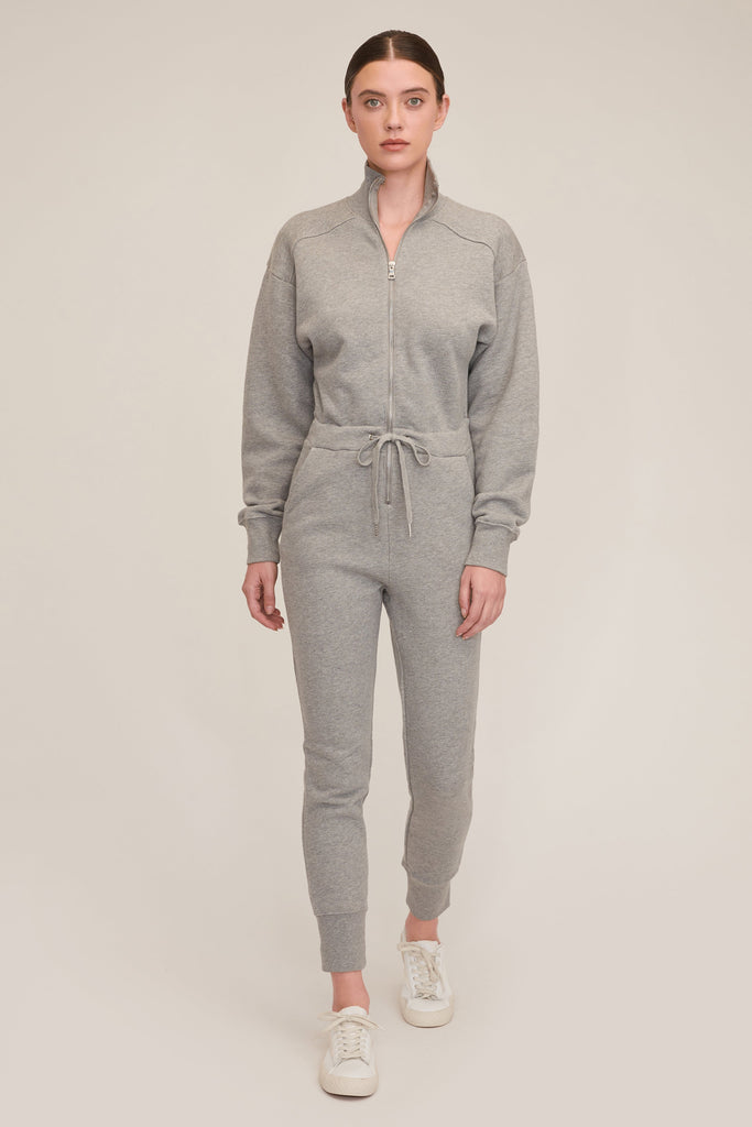 Red-Eye French Terry Zip Front Jumpsuit in Heather Grey | MARISSA WEBB