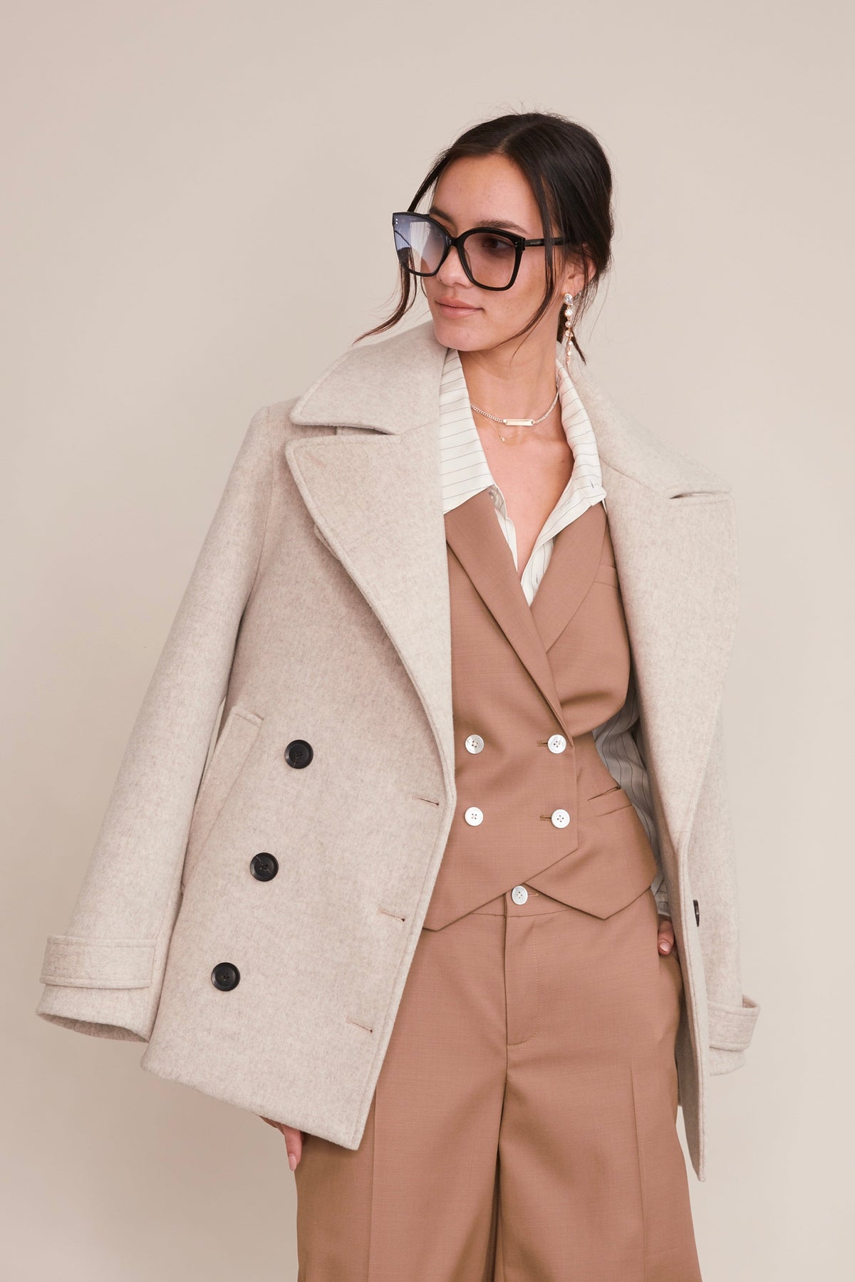 Vera Double Breasted Wool Peacoat in Chai