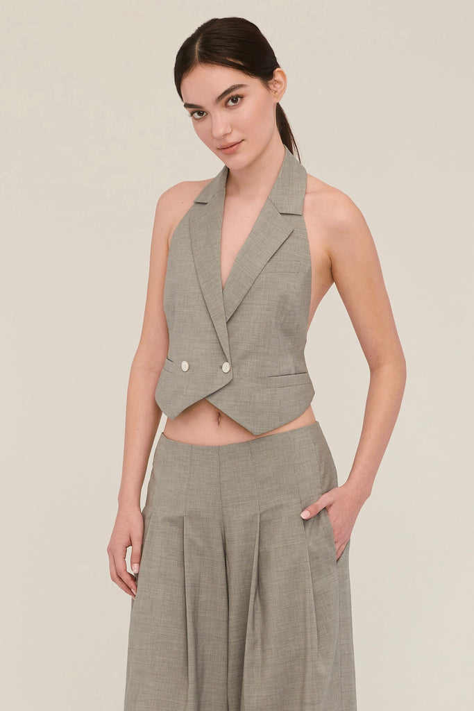 Ava Open Back Cropped Tuxedo Vest in Dove Grey | MARISSA WEBB