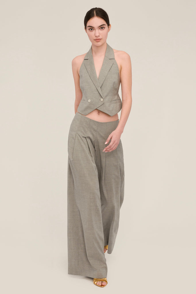 Ava Open Back Cropped Tuxedo Vest in Dove Grey | MARISSA WEBB