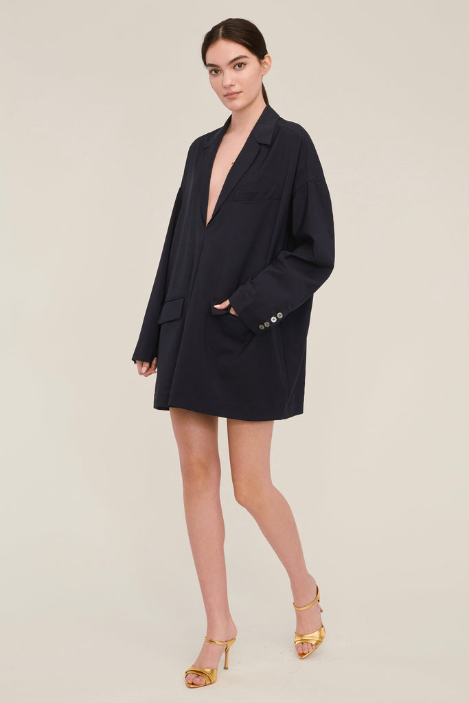 Elaine Tropical Wool Tunic Blazer in Indigo | MARISSA WEBB