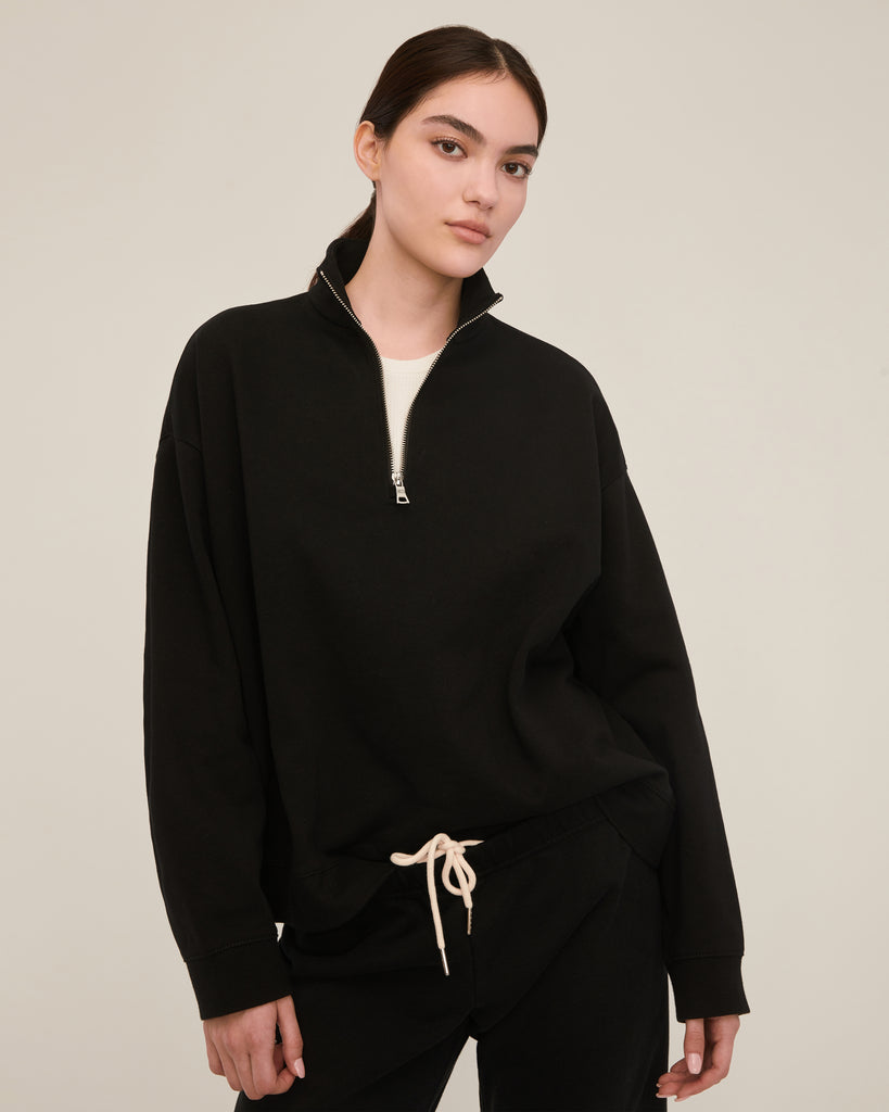 Teagan Quarter Zip Sweatshirt in Black | MARISSA WEBB