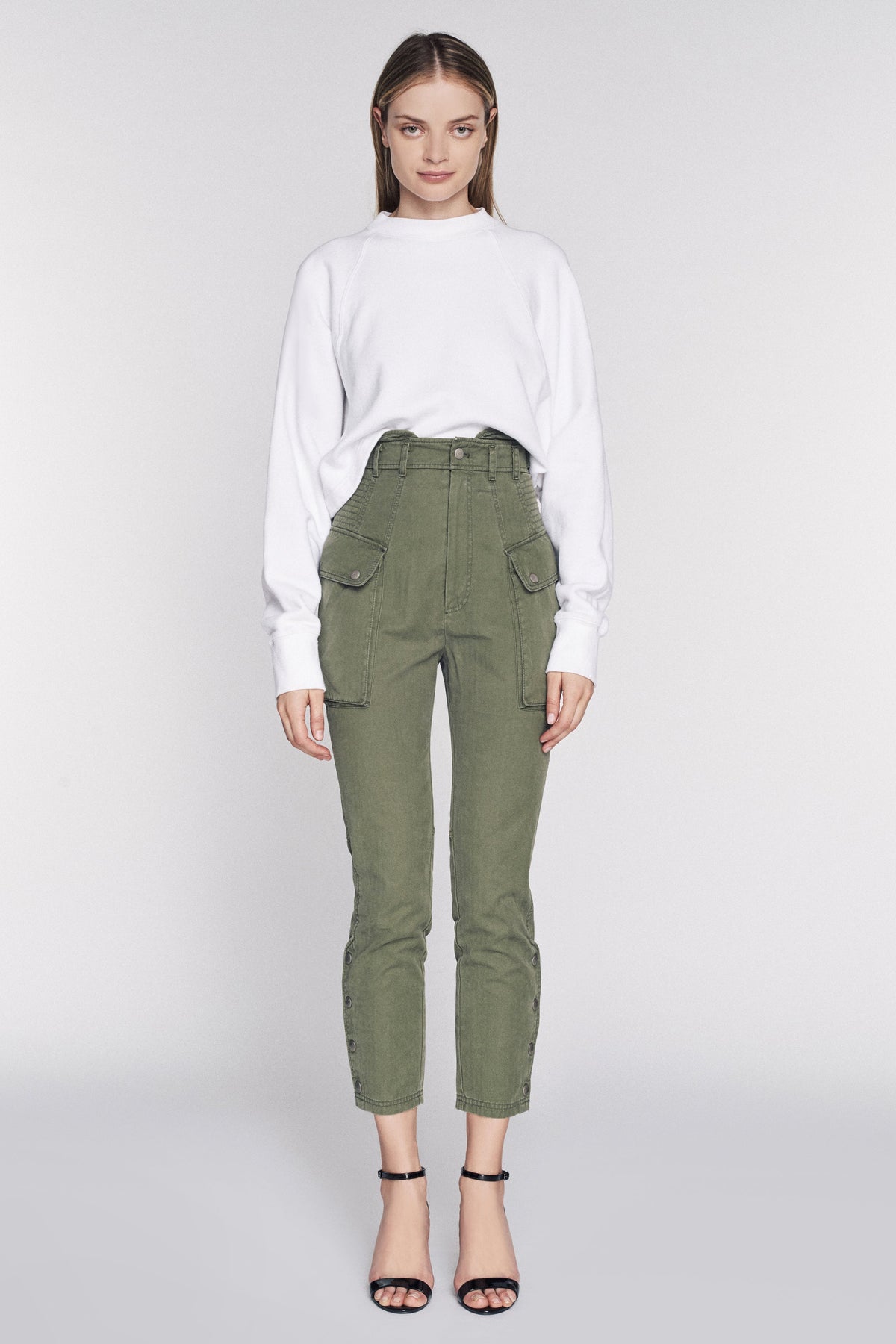Belle Herringbone Canvas Pant in Military Green