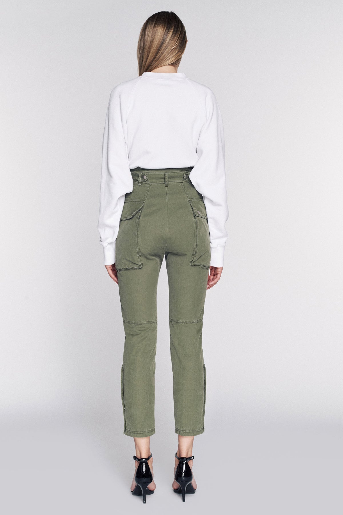 Belle Herringbone Canvas Pant in Military Green
