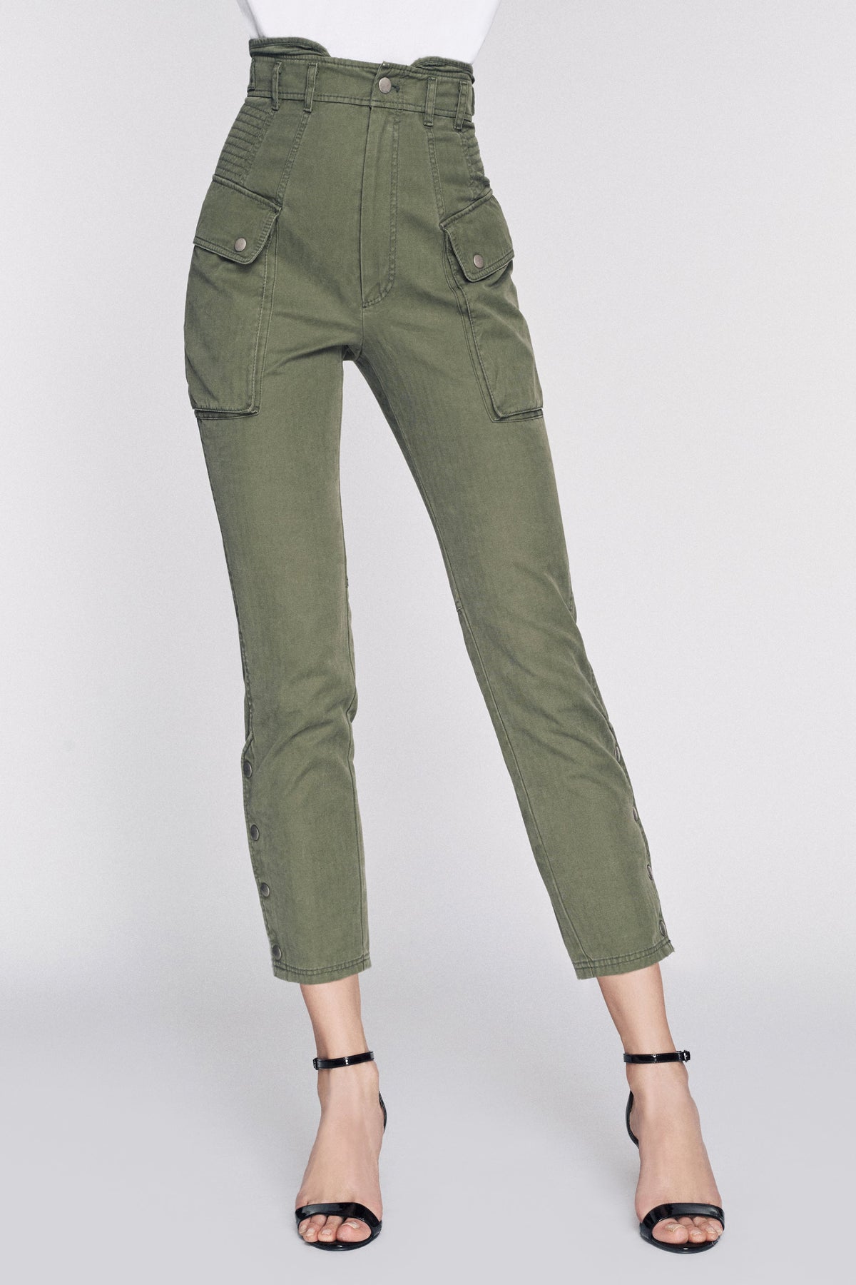 Belle Herringbone Canvas Pant in Military Green