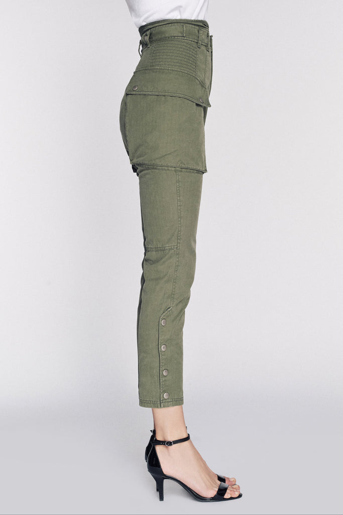 Belle Herringbone Canvas Pant in Military Green