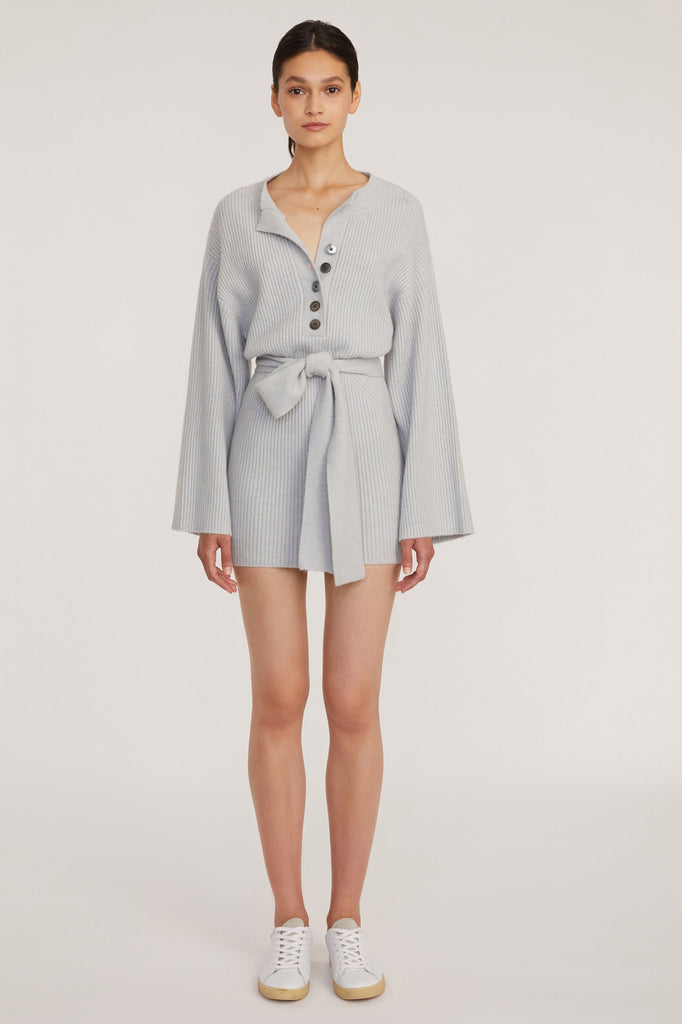 Arie Ribbed Cashmere Blend Henley Sweater Dress in Cloud