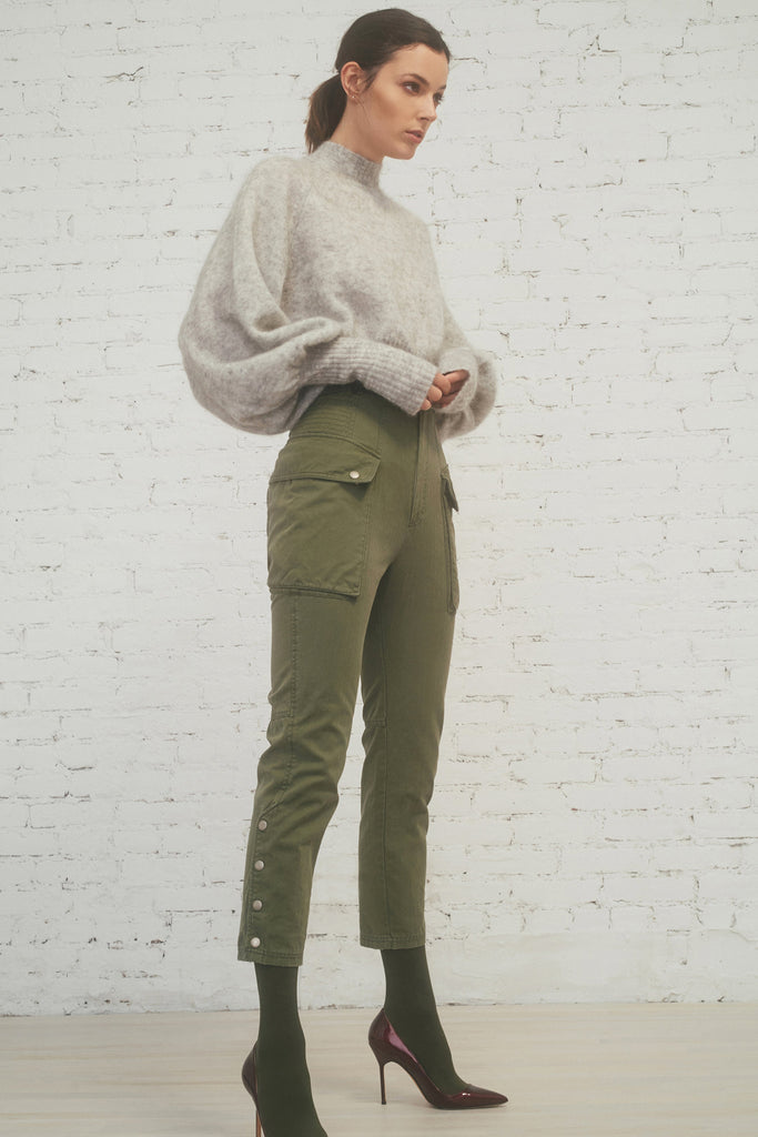Belle Herringbone Canvas Pant in Military Green