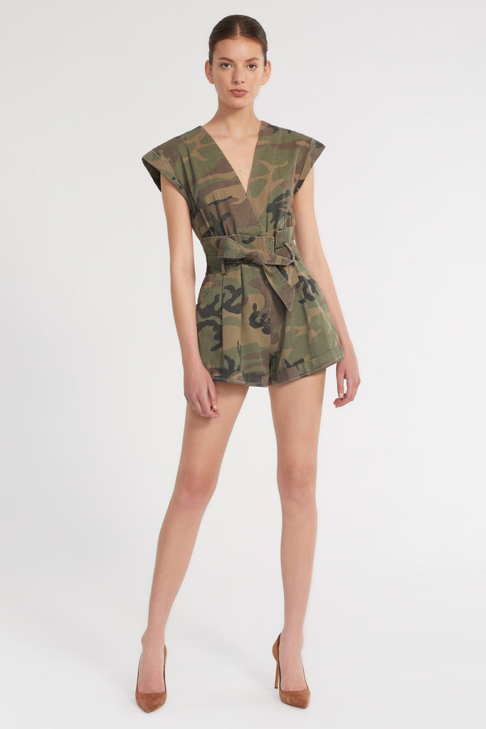 Dixon Paper Bag Vintage Washed Camo Romper in Woodland Camo
