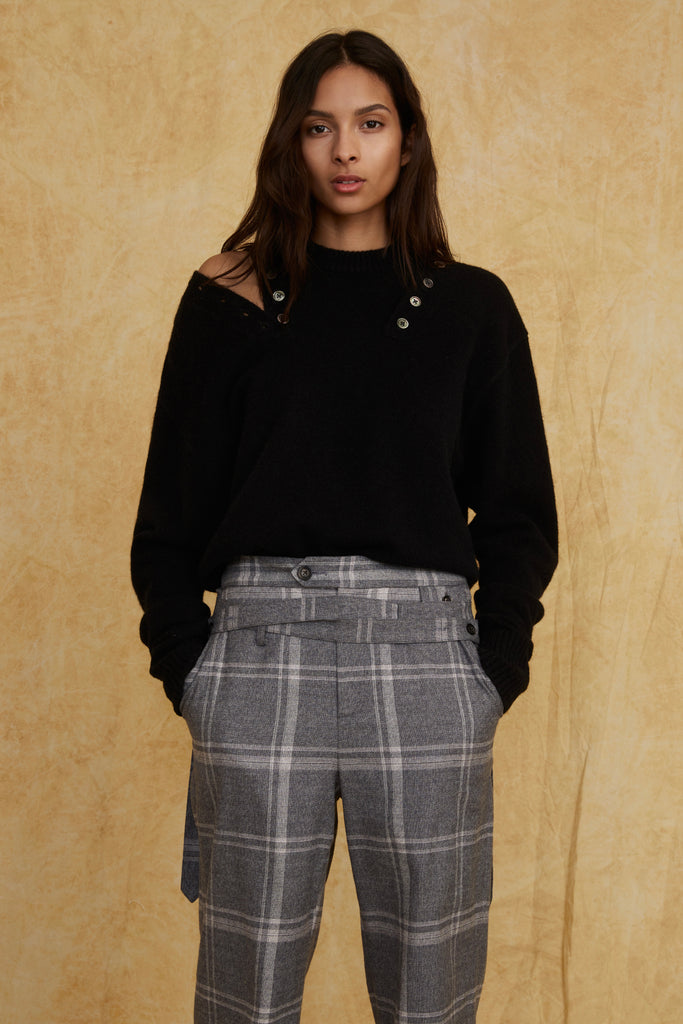 Braxton Double Button Crewneck Sweater in Black | MARISSA WEBB