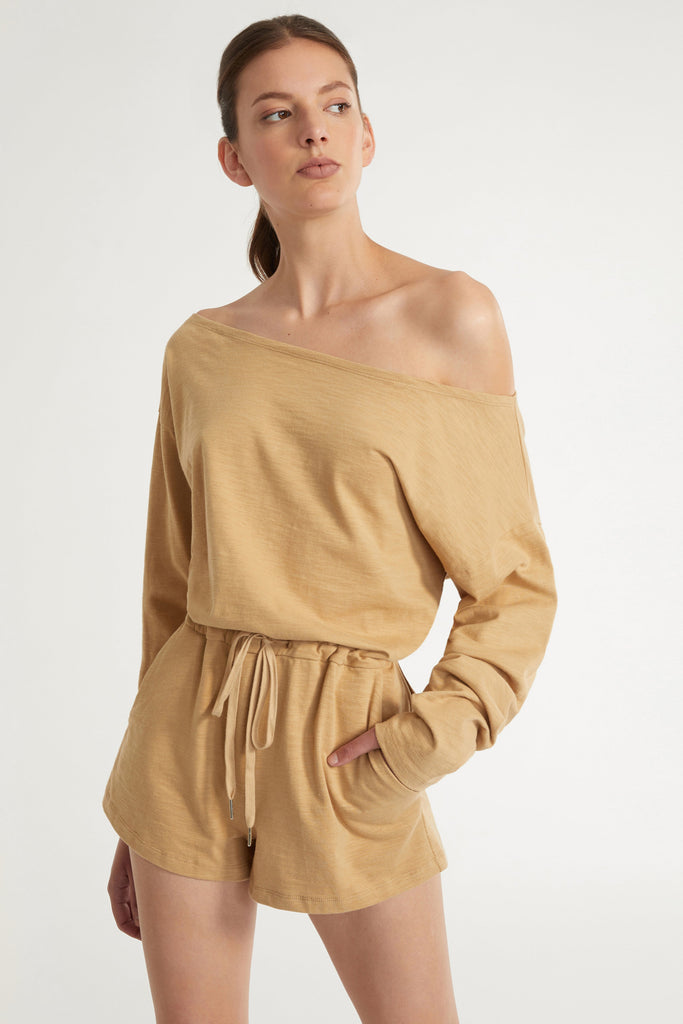 Marlo Drop Shoulder Knit Romper in Sedona