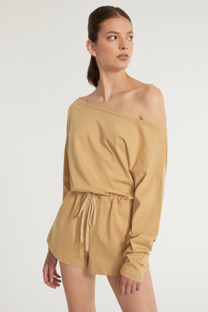 Marlo Drop Shoulder Knit Romper in Sedona