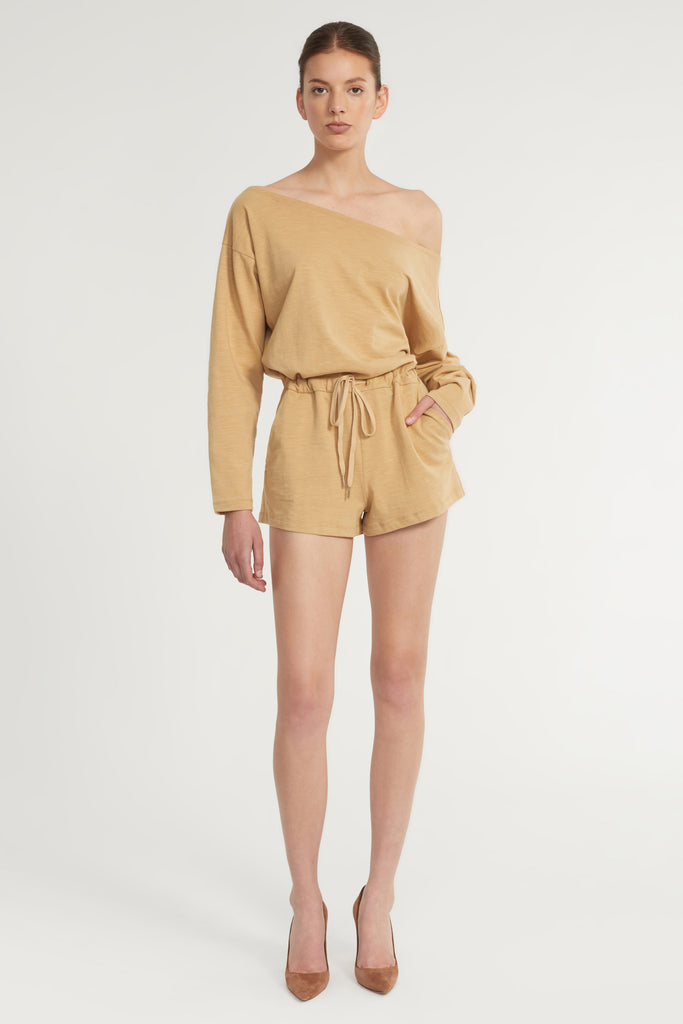 Marlo Drop Shoulder Knit Romper in Sedona