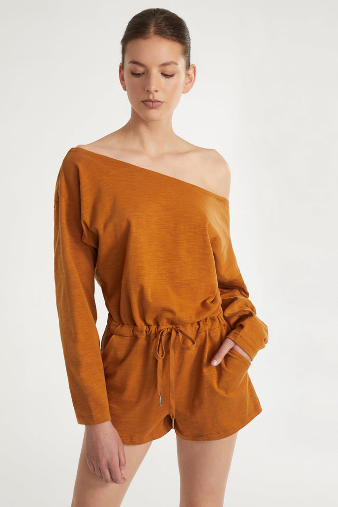 Marlo Drop Shoulder Knit Romper in Topaz