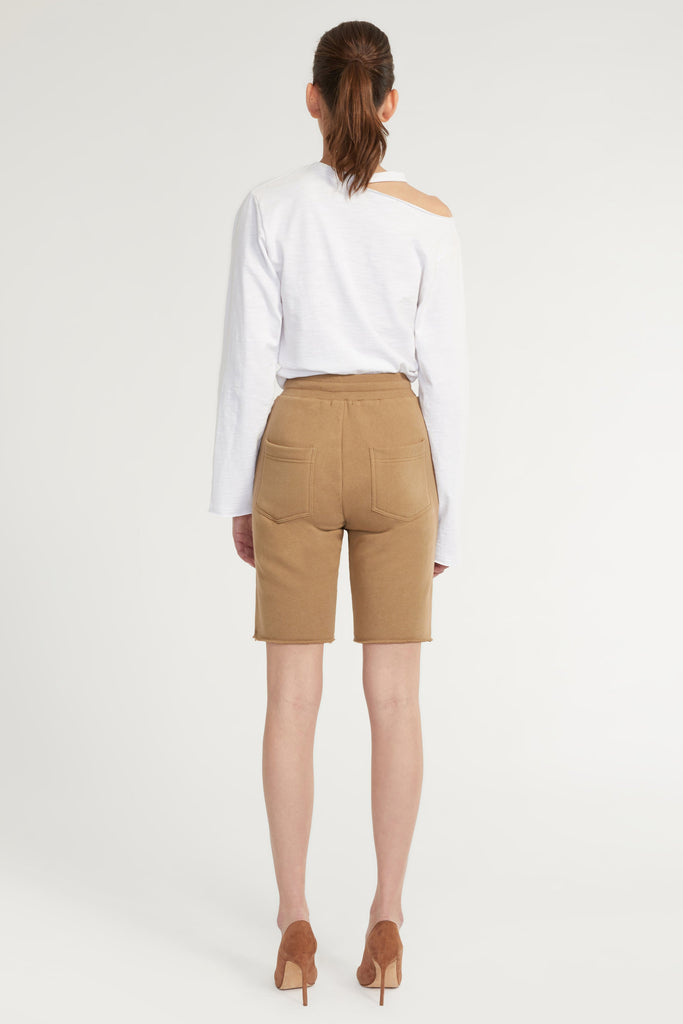 Romy Raw Edge French Terry Bermuda Short in Light Mocha