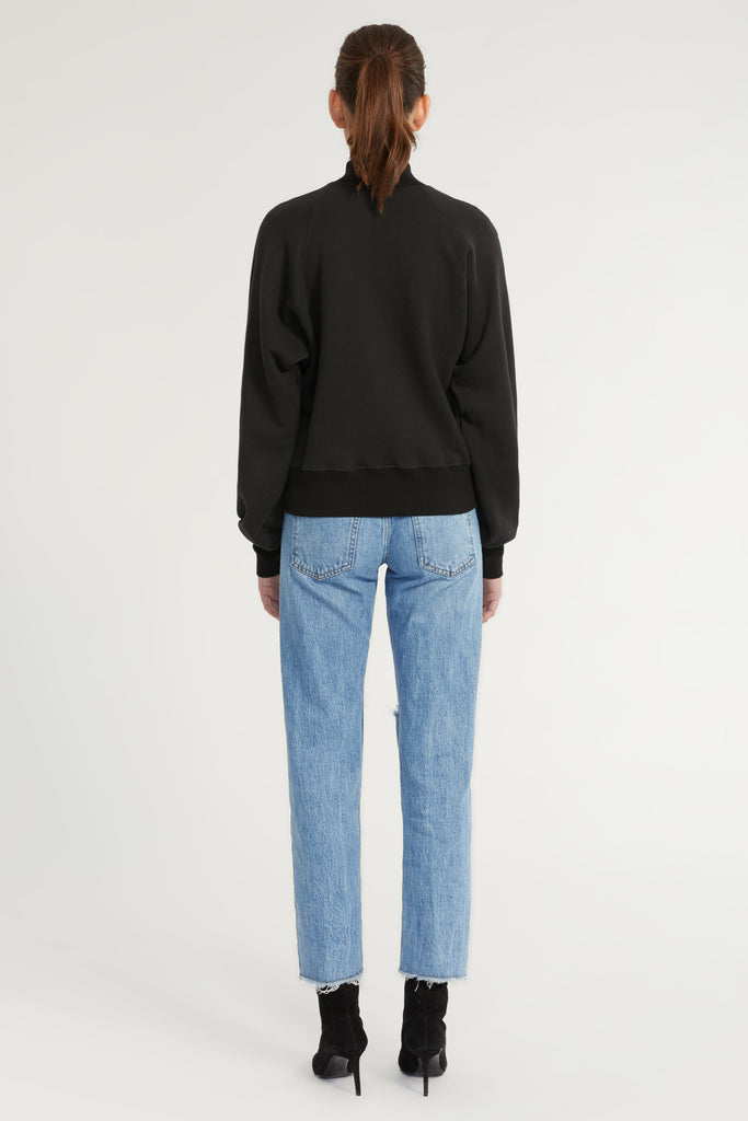 So Uptight French Terry Funnel Neck Zip Sweatshirt in Black