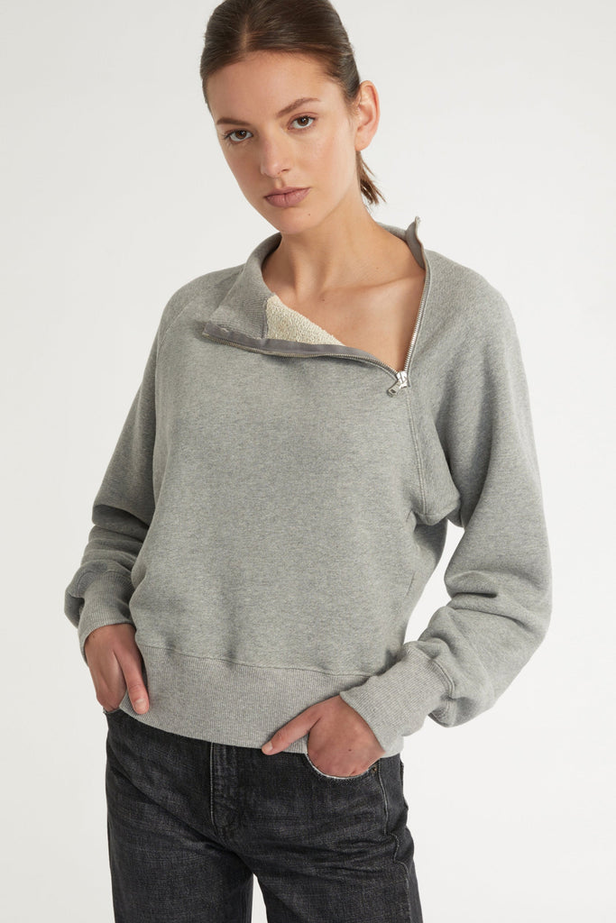 So Uptight French Terry Funnel Neck Zip Sweatshirt in Heather Grey