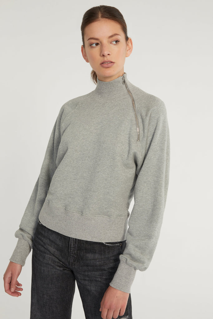 So Uptight French Terry Funnel Neck Zip Sweatshirt in Heather Grey