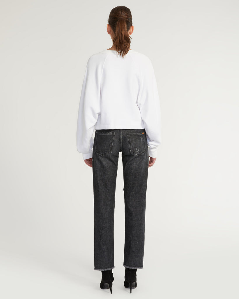 So Uptight French Terry Plunge Henley Sweatshirt in White