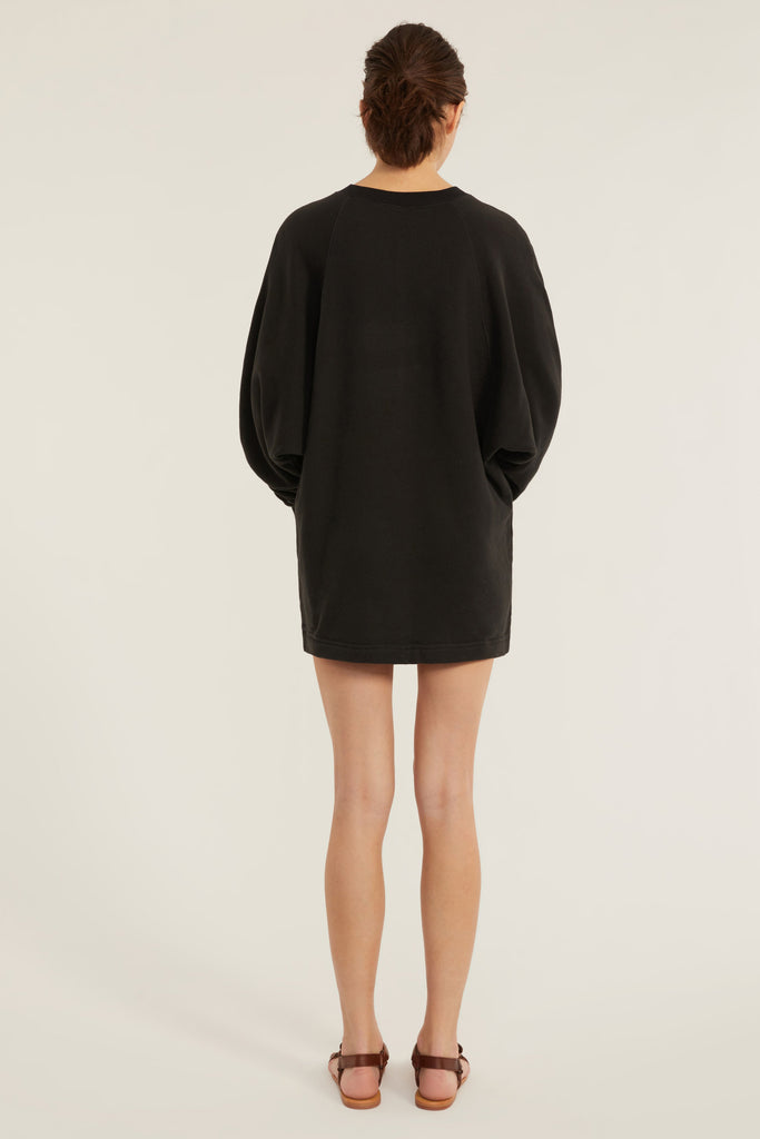 So Uptight French Terry Plunge Henley Sweatshirt Dress in Black