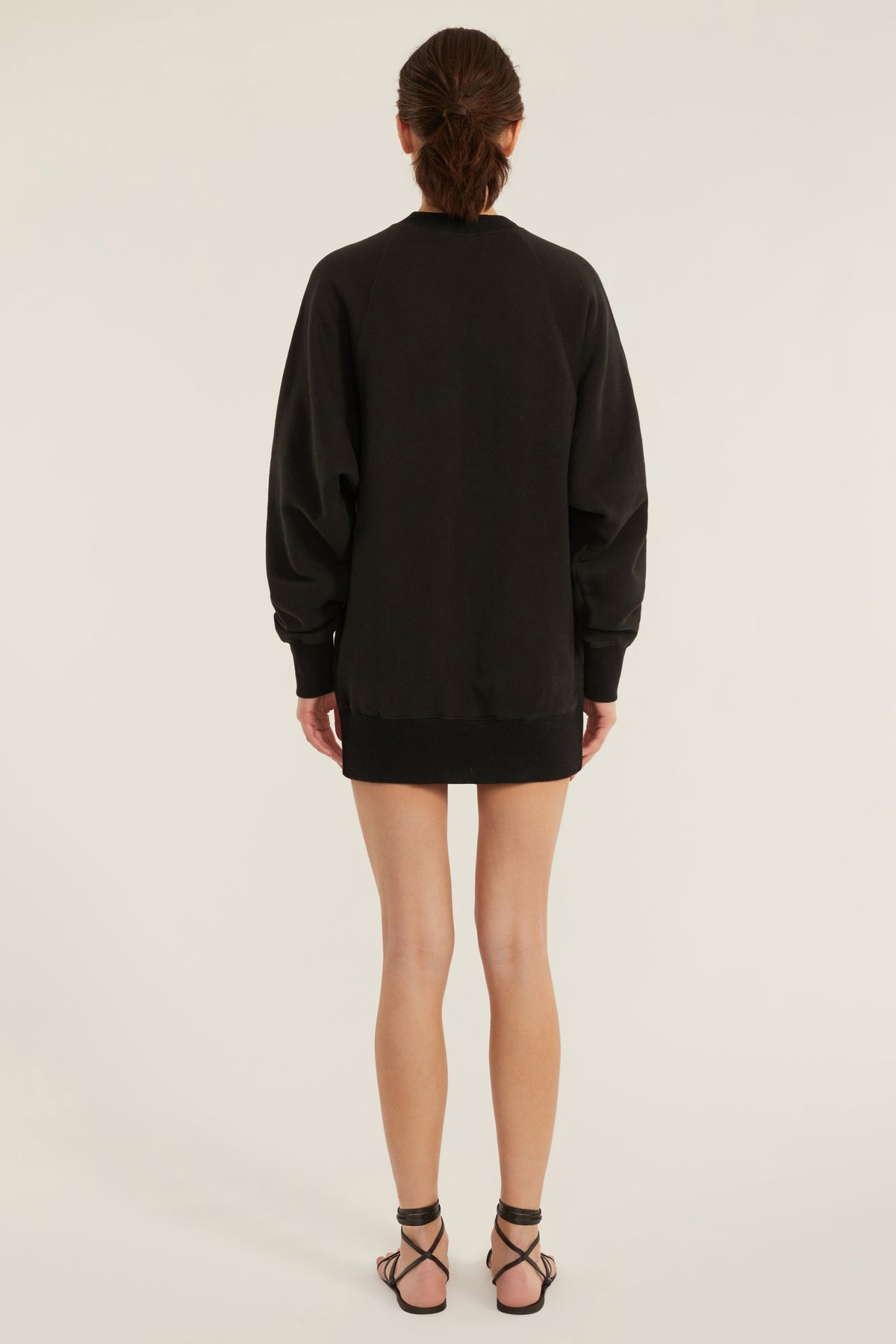So Uptight French Terry Raglan Crew Sweatshirt Dress in Black