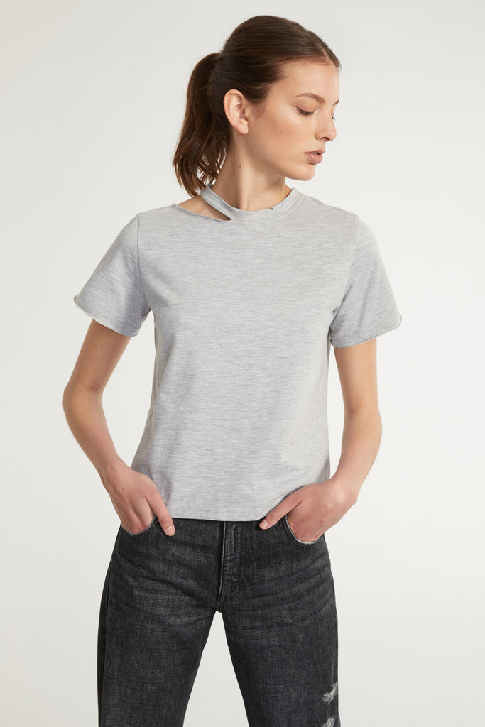 Tate Cut Out Tee in Light Heather Grey