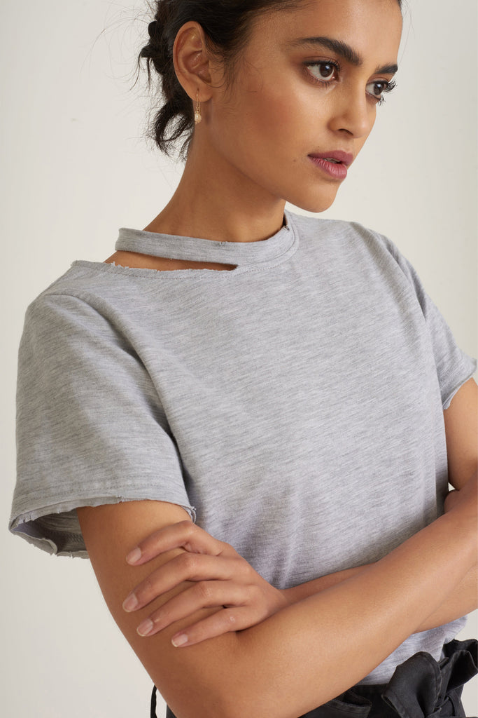 Tate Cut Out Tee in Light Heather Grey