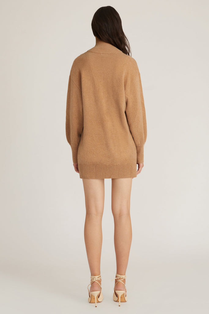 Wesley Slouchy Zip Front Cashmere Blend Sweater Dress in Camel