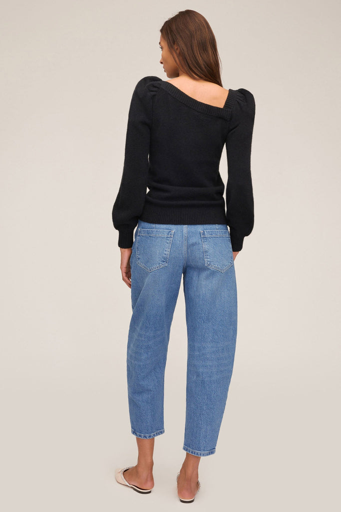 Dixie Asymmetrical Puff Sleeve Sweater in Black | MARISSA WEBB