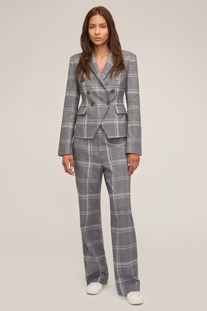 Theo Steel Plaid Double Waist Trouser | MARISSA WEBB