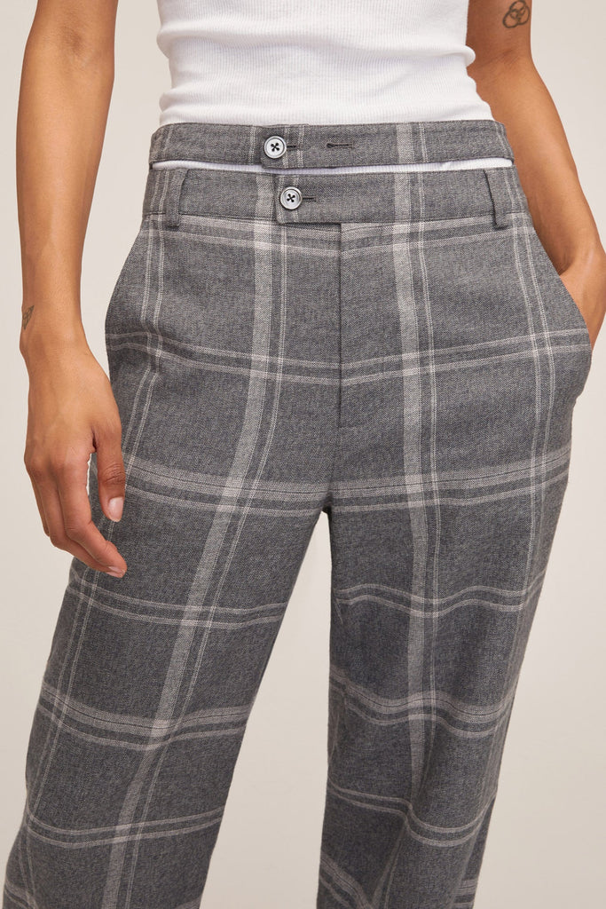 Theo Steel Plaid Double Waist Trouser | MARISSA WEBB