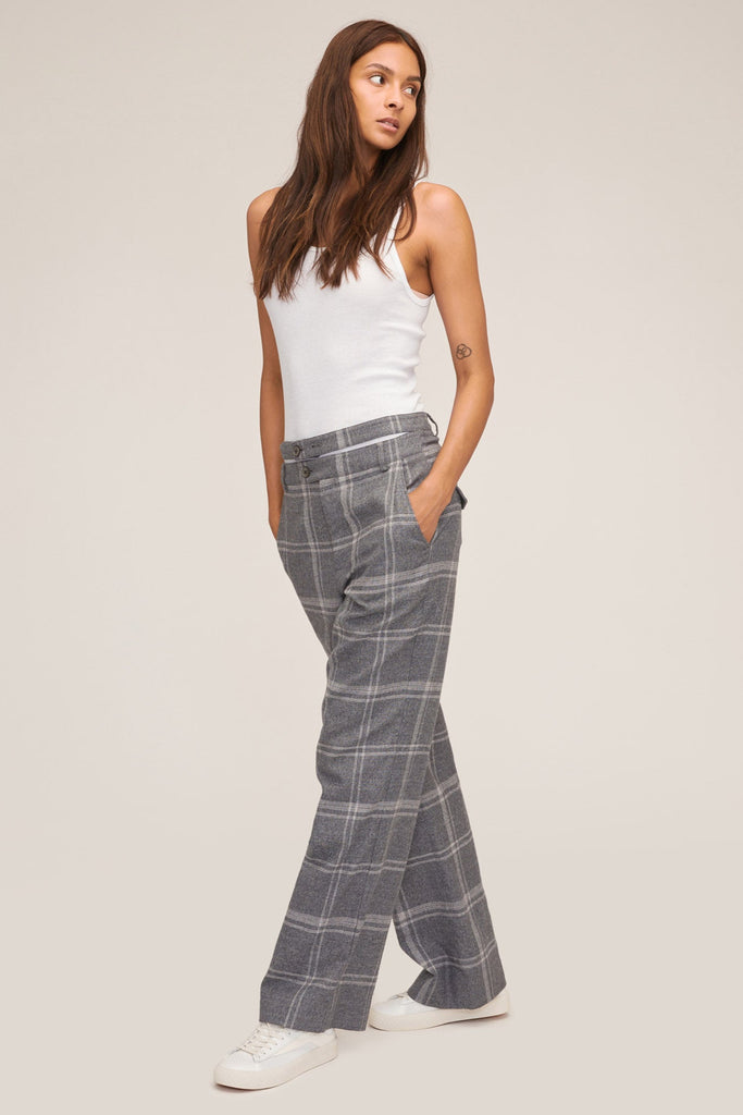 Theo Steel Plaid Double Waist Trouser | MARISSA WEBB